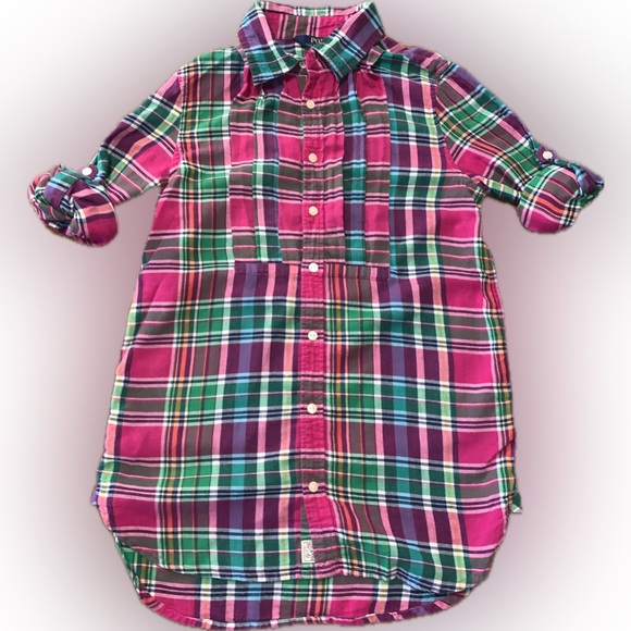 Polo Ralph Lauren Girls Plaid Flannel Cotton Button Down Collar Shirt Tunic 12 - Picture 3 of 10
